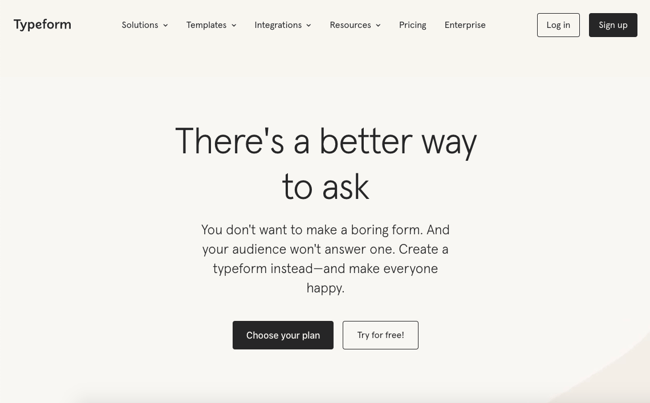 Typeform landing page