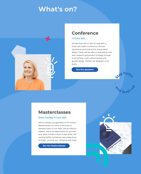 The UX Fest conference website homepage design