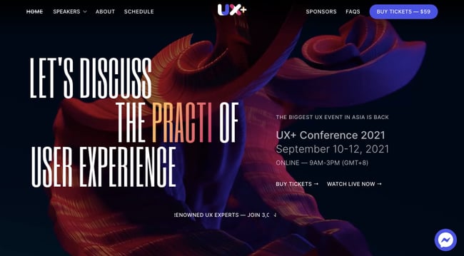 وب سایت های کنفرانس: صفحه اصلی UX+ Conference 2021