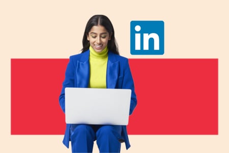 A woman sets up LinkedIn ads from her laptop