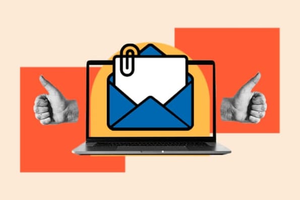 A blue email notification appears on a laptop screen; How to write a marketing email