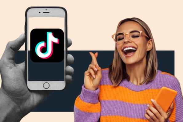 A woman happily browses TikTok; TikTok leads