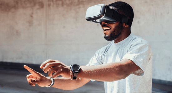 man using virtual reality game to interact with a marketing campaign