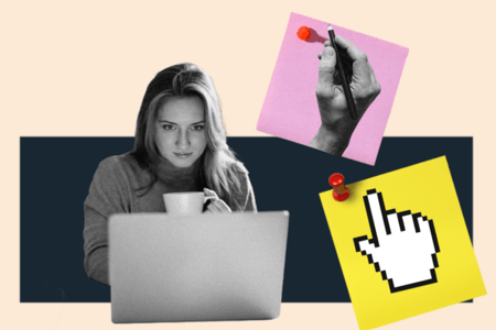 A woman types on a laptop; work-life balance