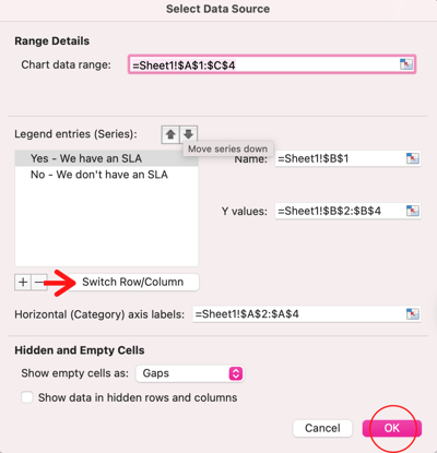 how to switch chart and graph data on an x or y-axis in excel