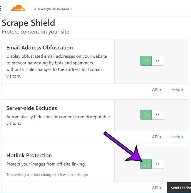 Enable hotlink protection feature in Cloudflare CDN's Scrape shielf app