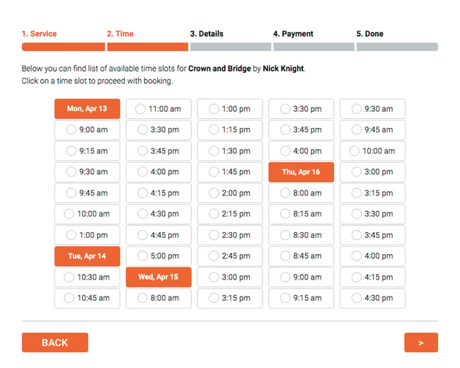 wordpress booking plugin: User selecting date and time for appointment form via bookly plugin