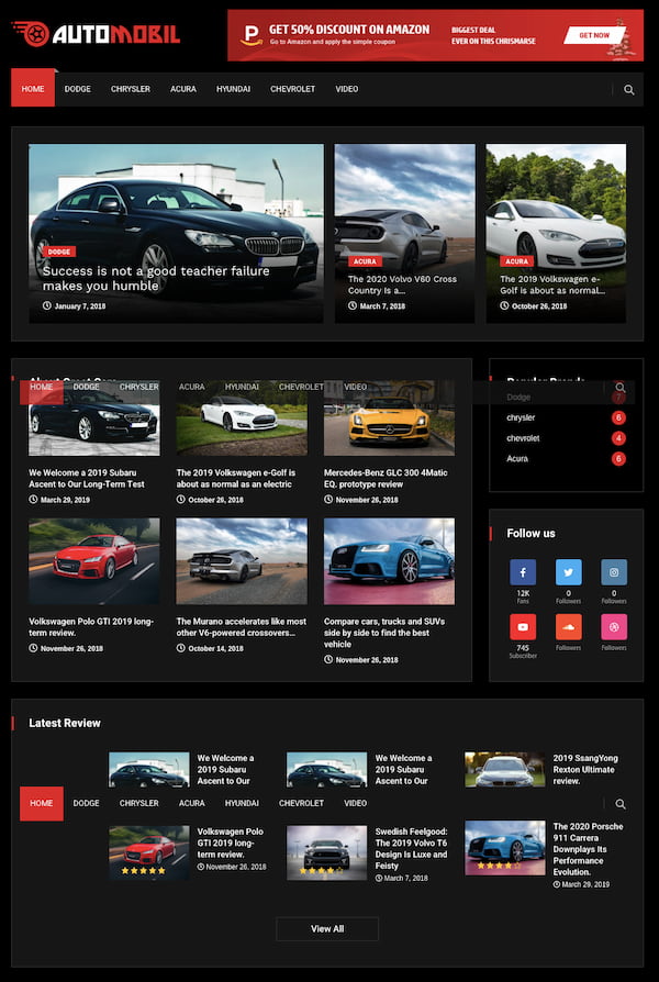 Vinkmag theme demo shows car review site for WordPress