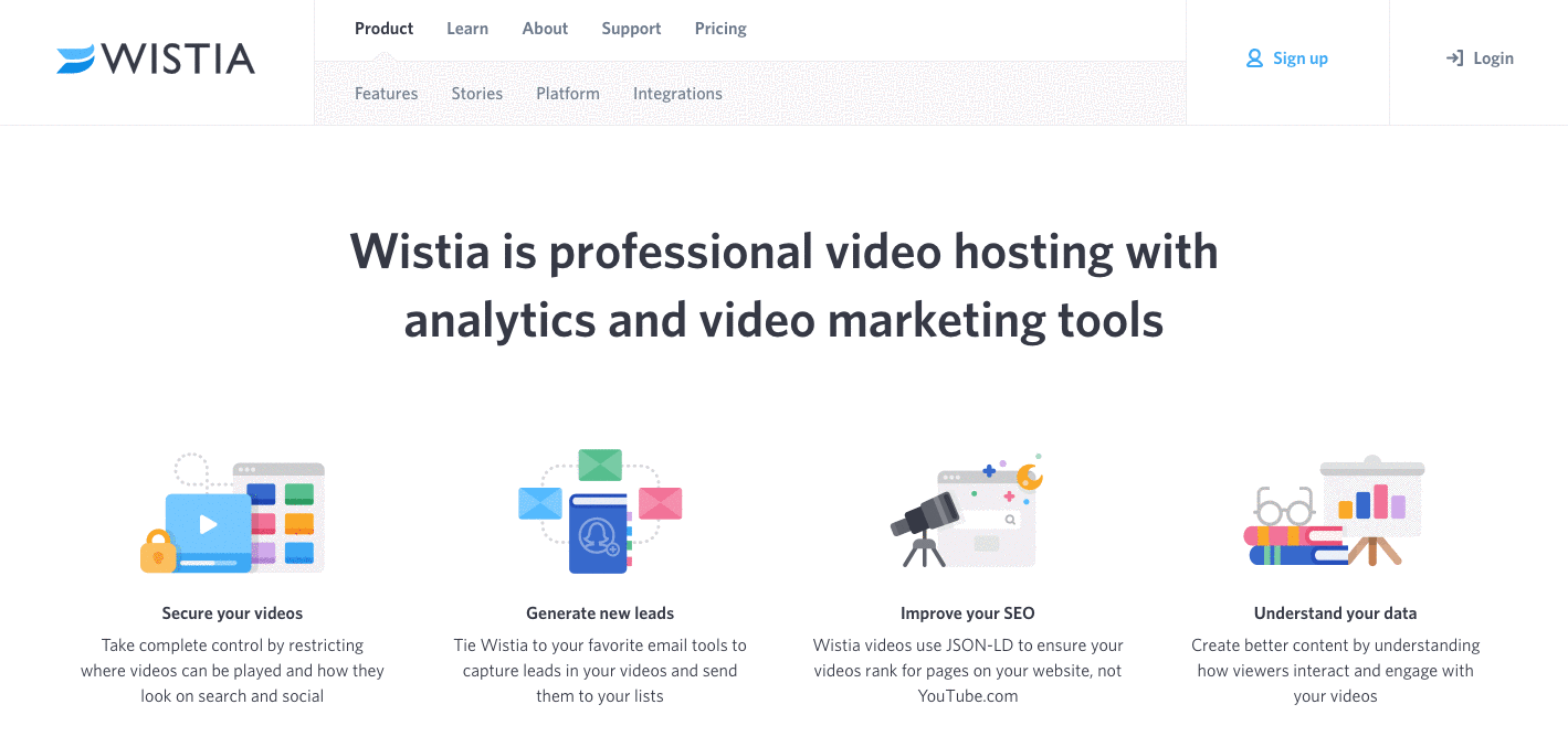Product page of Wistia