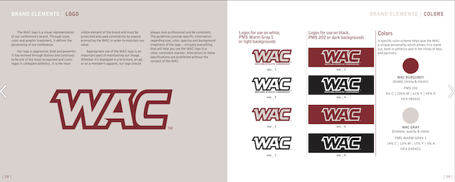 Logotipo de la marca Western Athletic Conference y pautas de color