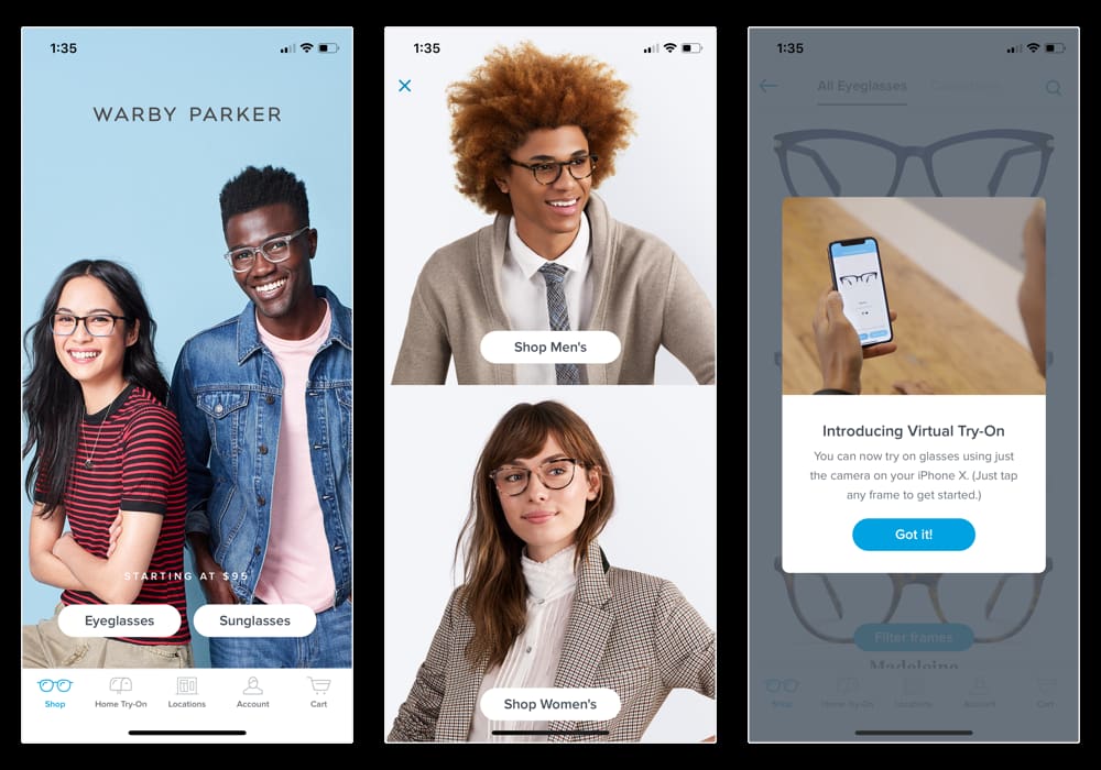 Warby Parker's virtual try-on