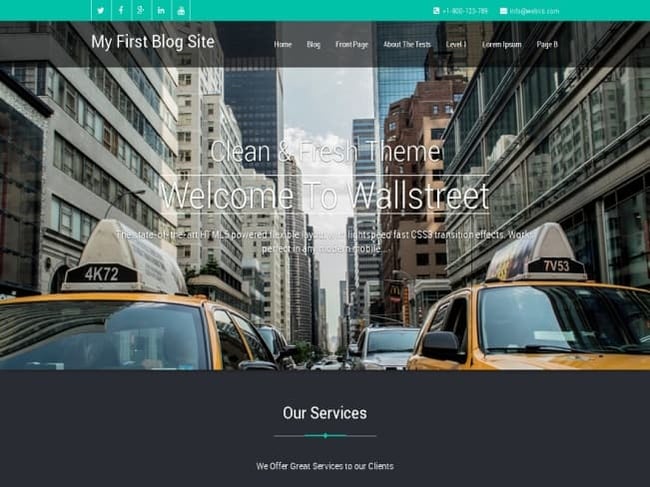 Wallstreet theme, a responsive wordpress theme, features taxis in new york city 