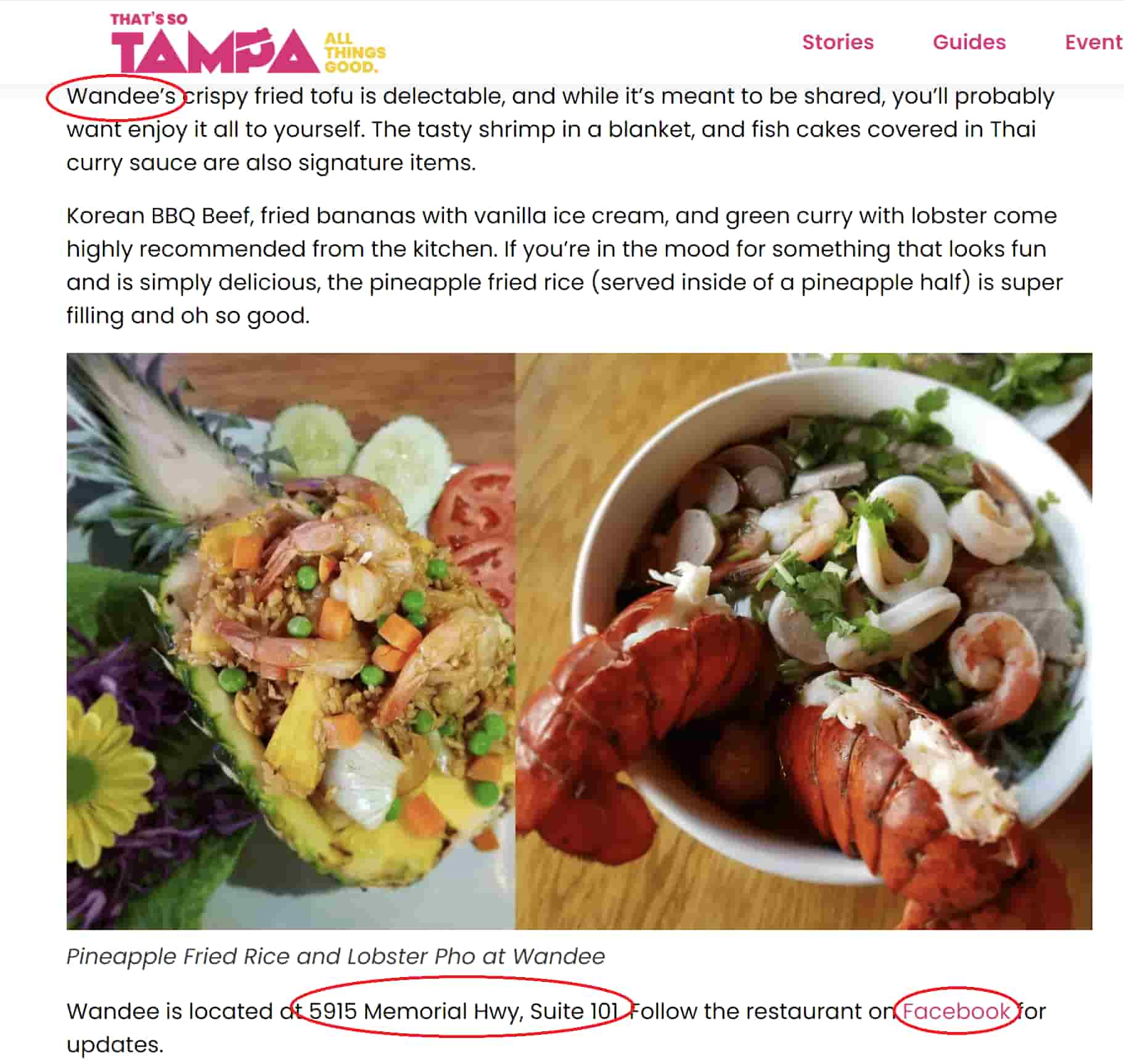 نقل قول های محلی در مقاله در مورد رستوران تامپا