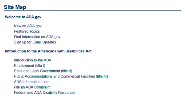 Une partie du plan du site ADA.gov.