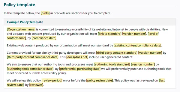 Web Accessibility Initiative accessibility policy template.