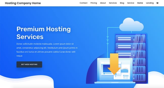 Web hosting homepage demo of best-selling WordPress theme Divi