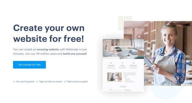 Best free website builder: Webnode’s free website builder homepage.