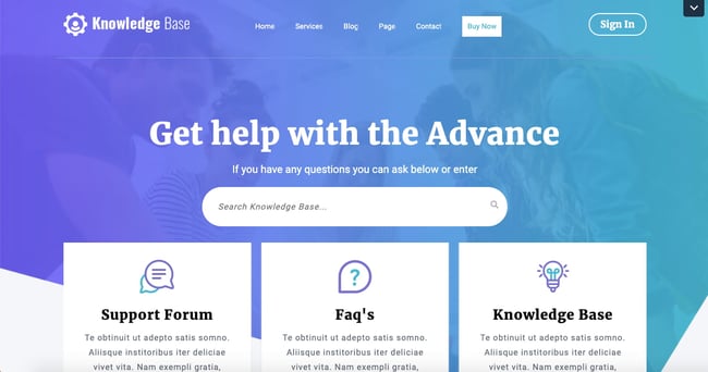 Website with Knowledge Base, Support Forum, and FAQs build with the Knowledge Base WordPress Theme by VW Themes