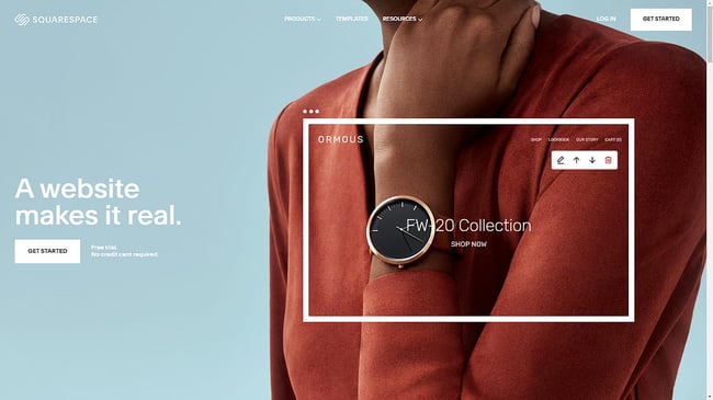 the squarespace homepage