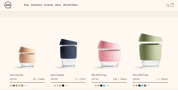 Joco Cup woocommerce store homepage
