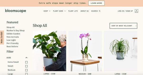 bloomscape woocommerce store homepage