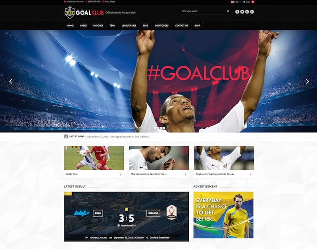 WordPress sports theme GoalClub demo 