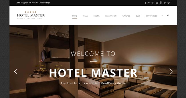 WordPress theme travel: Hotel Master Homepage. 