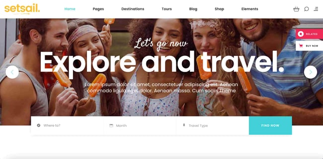 WordPress theme travel: SetSail Homepage. 