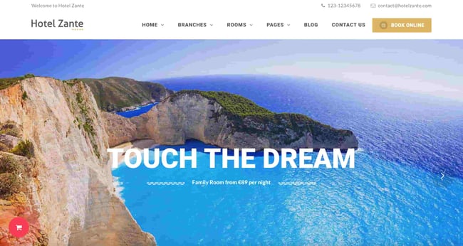 WordPress theme travel: Zante Homepage 