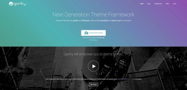 product page for the wordpress theme framework gantry