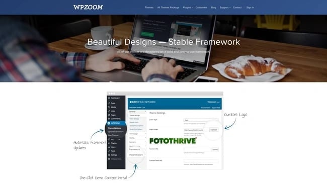 product page for the wordpress theme framework wpzoom