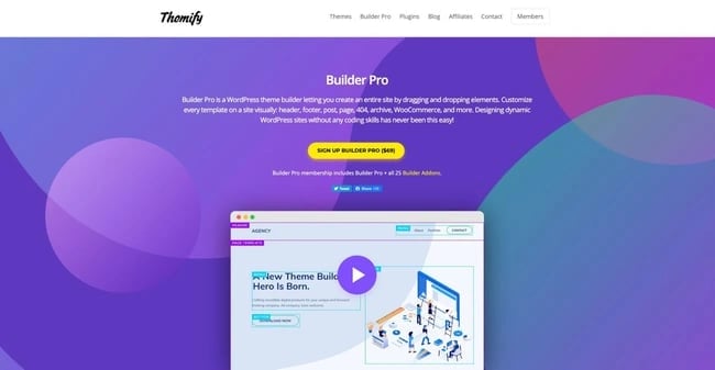 product page for the wordpress theme framework themify builder