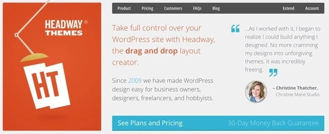 product page for the wordpress theme framework headway
