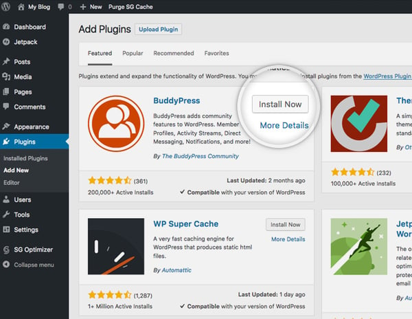 Find and install plugin right in your WP dashboard