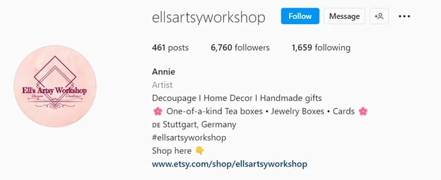 Creative Instagram bio ideas for Etsy shops, ells artsy workshop