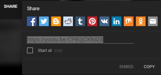 Screenshot of YouTube's Share Option