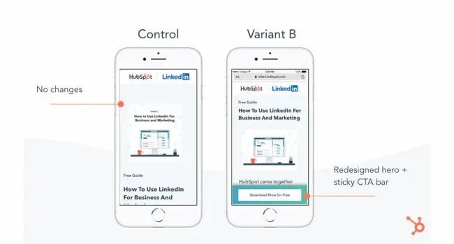 A/B testing examples: HubSpot mobile, A & B