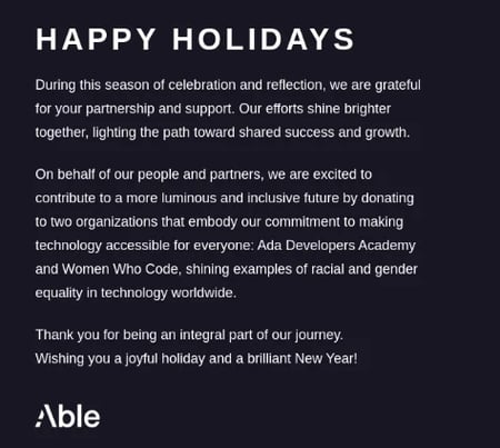 business holiday message example: Able