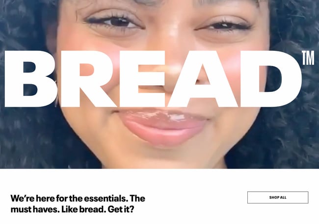 Above the fold website example from Bread Beauty Supply