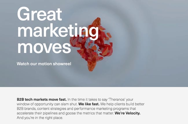 Above the fold website example from Velocity Partners