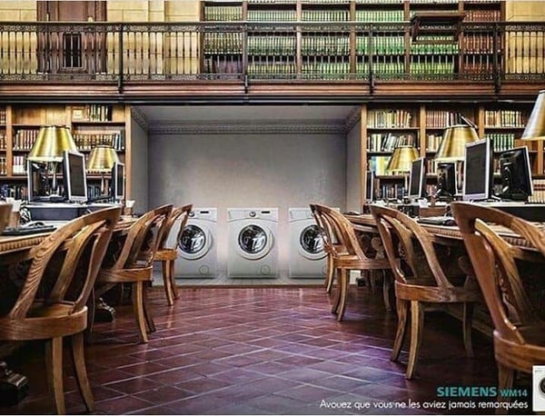 siemens ad that shows washing machines in a library