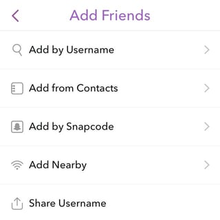 "Add Friends" screen shows you who to follow on Snapchat