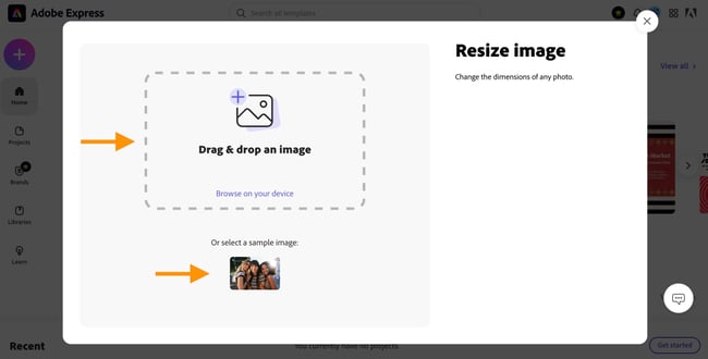 How to resize an image without losing quality: upload image