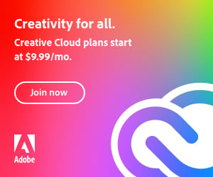 Adobe Creative Cloud display ad with the text "Creativity for all" and a button that tells people to "Join now"