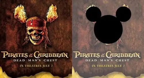 Ad for Disney's Pirates of the Caribbean with subliminal message using shape of Mickey Mouse's ears
