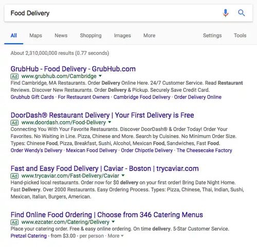 Google Search Ads for "Food Delivery"