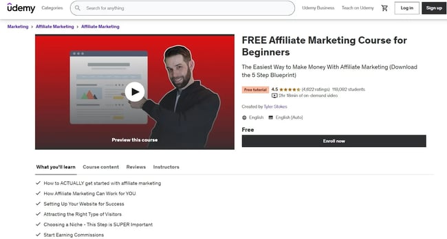 Image of the “Affiliate marketing for beginners” course