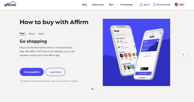 Affirm buy now pay later site