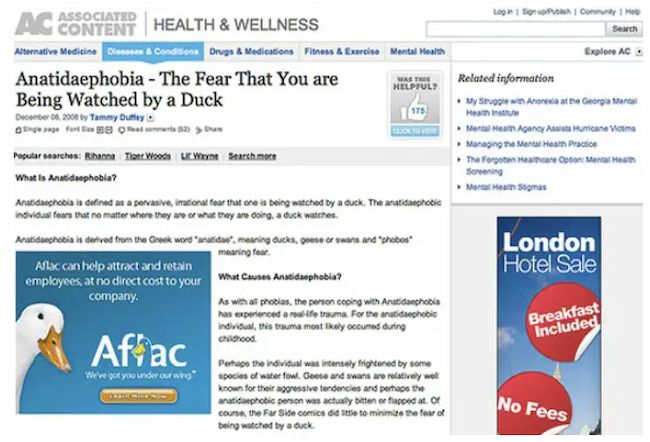 Brand safety ad placement example: Aflac