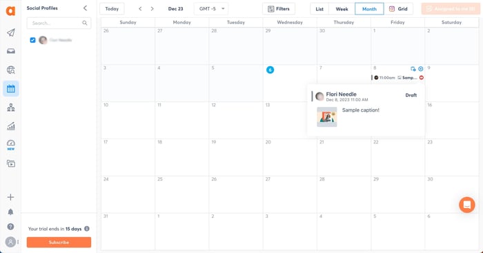 social media content calendar tools: agorapulse monthly schedule window